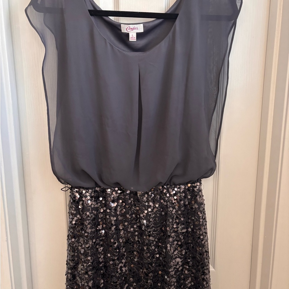 Candie's Charcoal and Silver Sequin Mini Dress